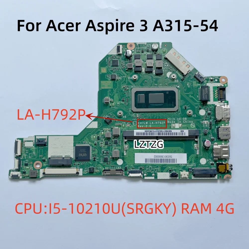 LA-H792P ̼ ƽ̾ 3 A315-54 A317-51 Ʈ  CPU I5-10210U SRGKY RAM 4G DDR4 NBHM211002